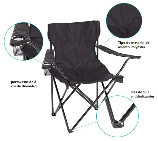 Set de 2 Sillas camping plegable portátil sillas pesca camping playa con reposabrazos y bolsa de transportesenderismo