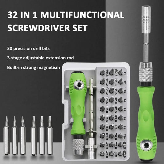 Juego de destornilladores multifuncionales 32 en 1 con 30 puntas magnéticas Torx Phillips, herramienta de reparación manual para teléfono, reloj y PC.