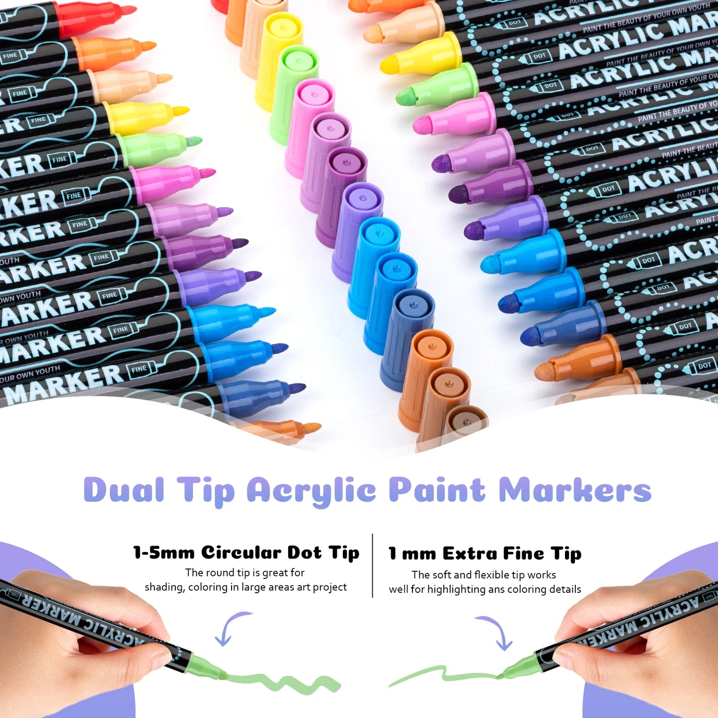 Rotuladores de pintura acrílica de doble punta (12, 24, 36 y 48 colores) para madera, lienzo, piedra, pintura rupestre, vidrio, cerámica, manualidades.