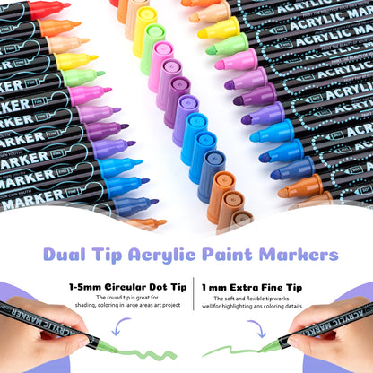 Rotuladores de pintura acrílica de doble punta (12, 24, 36 y 48 colores) para madera, lienzo, piedra, pintura rupestre, vidrio, cerámica, manualidades.