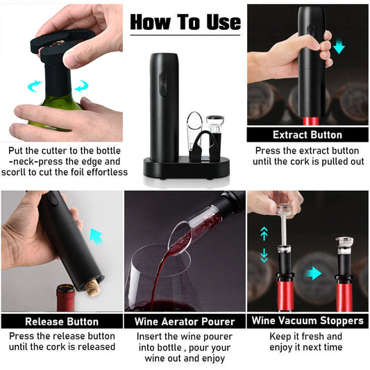 Abridor de Vino Eléctrico con Carga USB – Elegancia y Comodidad al Instante