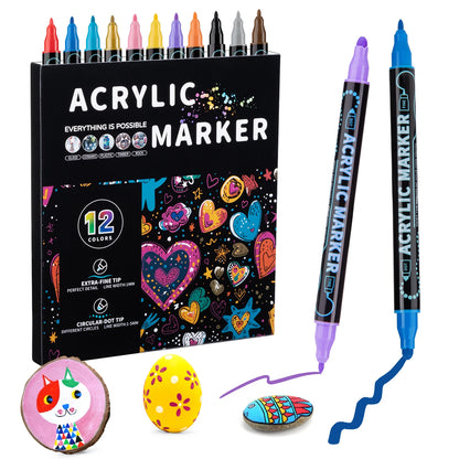 Rotuladores de pintura acrílica de doble punta (12, 24, 36 y 48 colores) para madera, lienzo, piedra, pintura rupestre, vidrio, cerámica, manualidades.